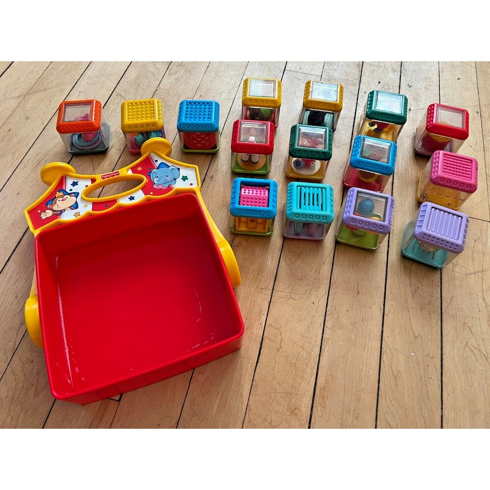 Vintage Fisher Price Peek A Boo 15 Blocks w/ Big Top Circus Carry Case 2004